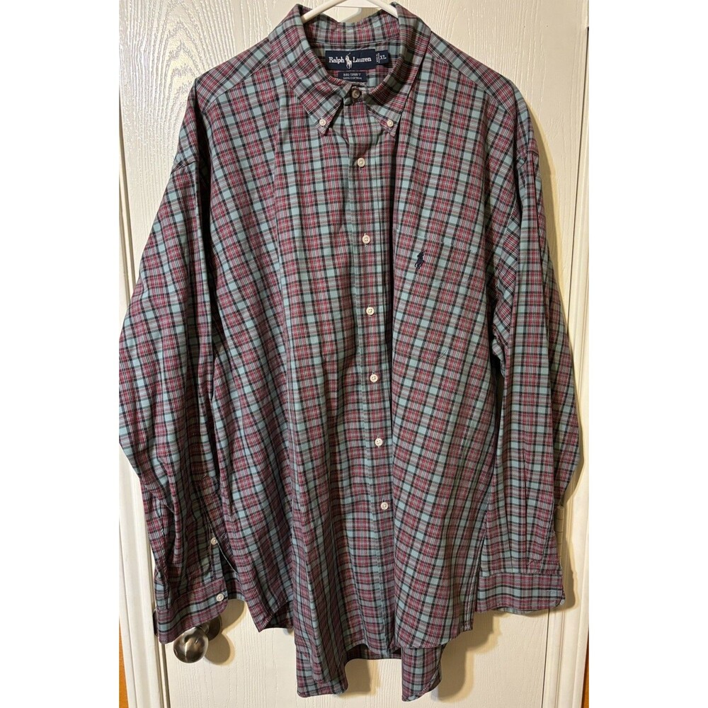 Ralph Lauren Men’s Shirt Size XL Plaid Long Sleeve Black Horse Cotton